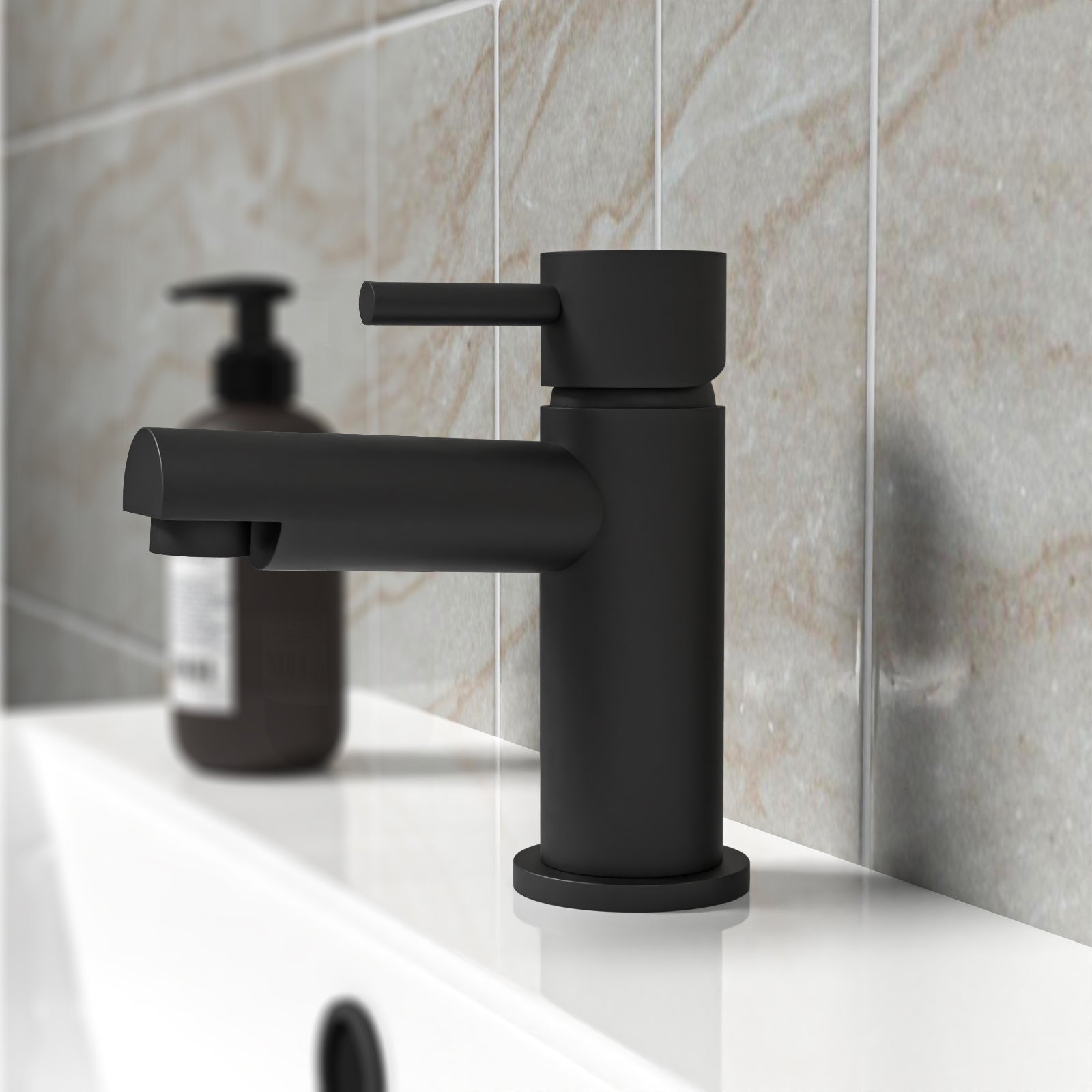 Edbury Bathroom Basin Mono Mixer Tap & Waste Matt Black