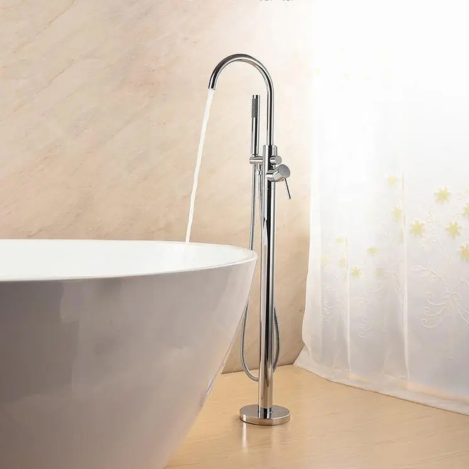 Marc Modern Chrome Round Floor Mounted Freestanding Bath Shower Mixer Tap