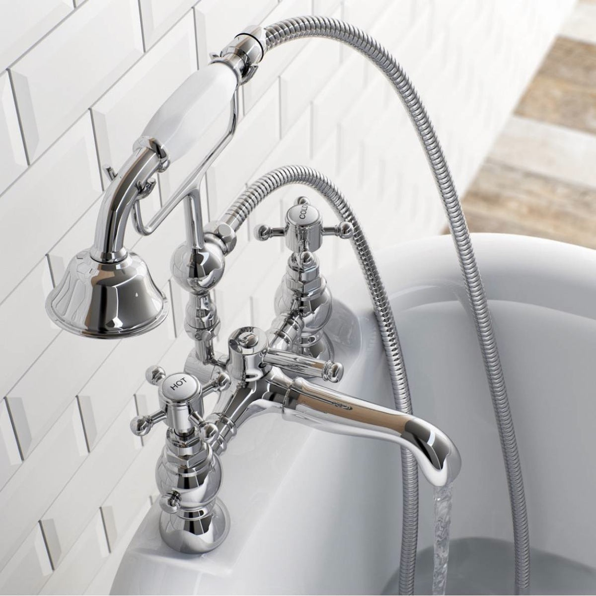 Churchill Traditional Deck Mounted Bath Shower Mixer Tap With Handheld Kit