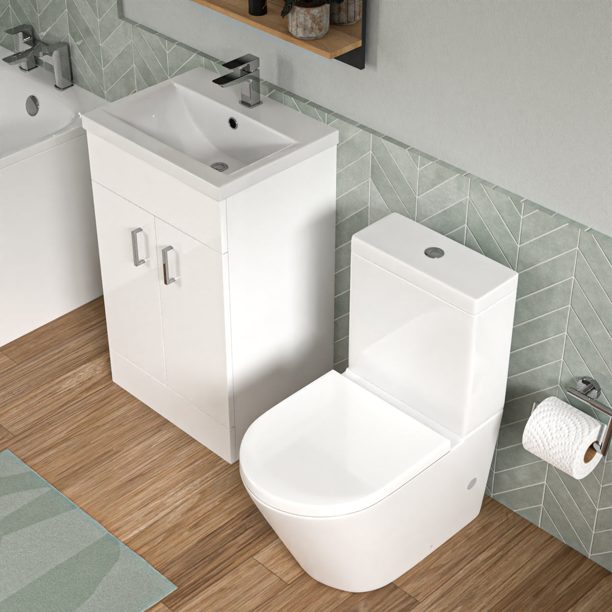 Bathroom Suite 1500mm Round Bathtub With Freestanding Vanity & Close Coupled Toilet