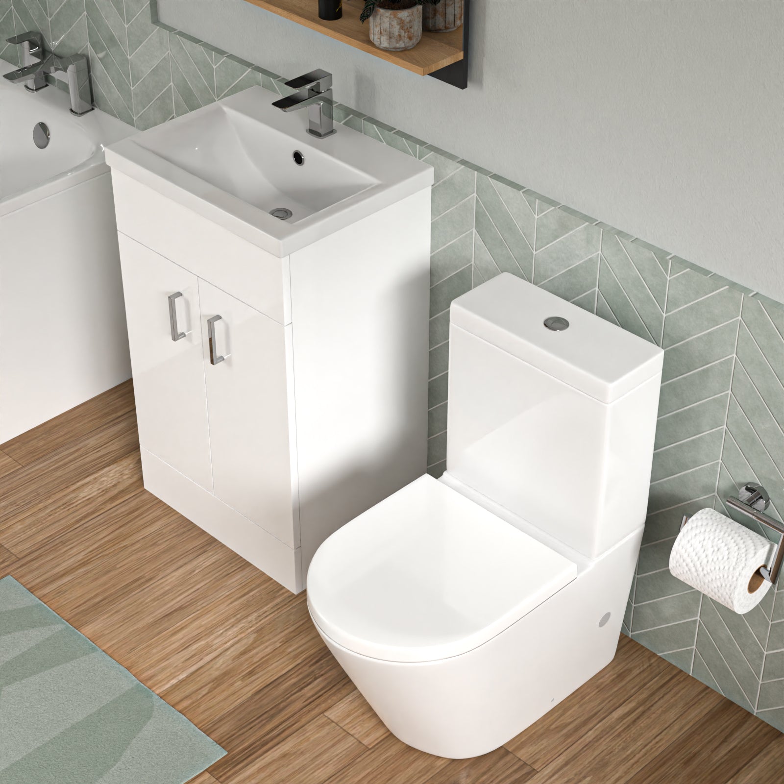 Bathroom Suite 1600mm Round Bathtub With Freestanding Vanity & Close Coupled Toilet