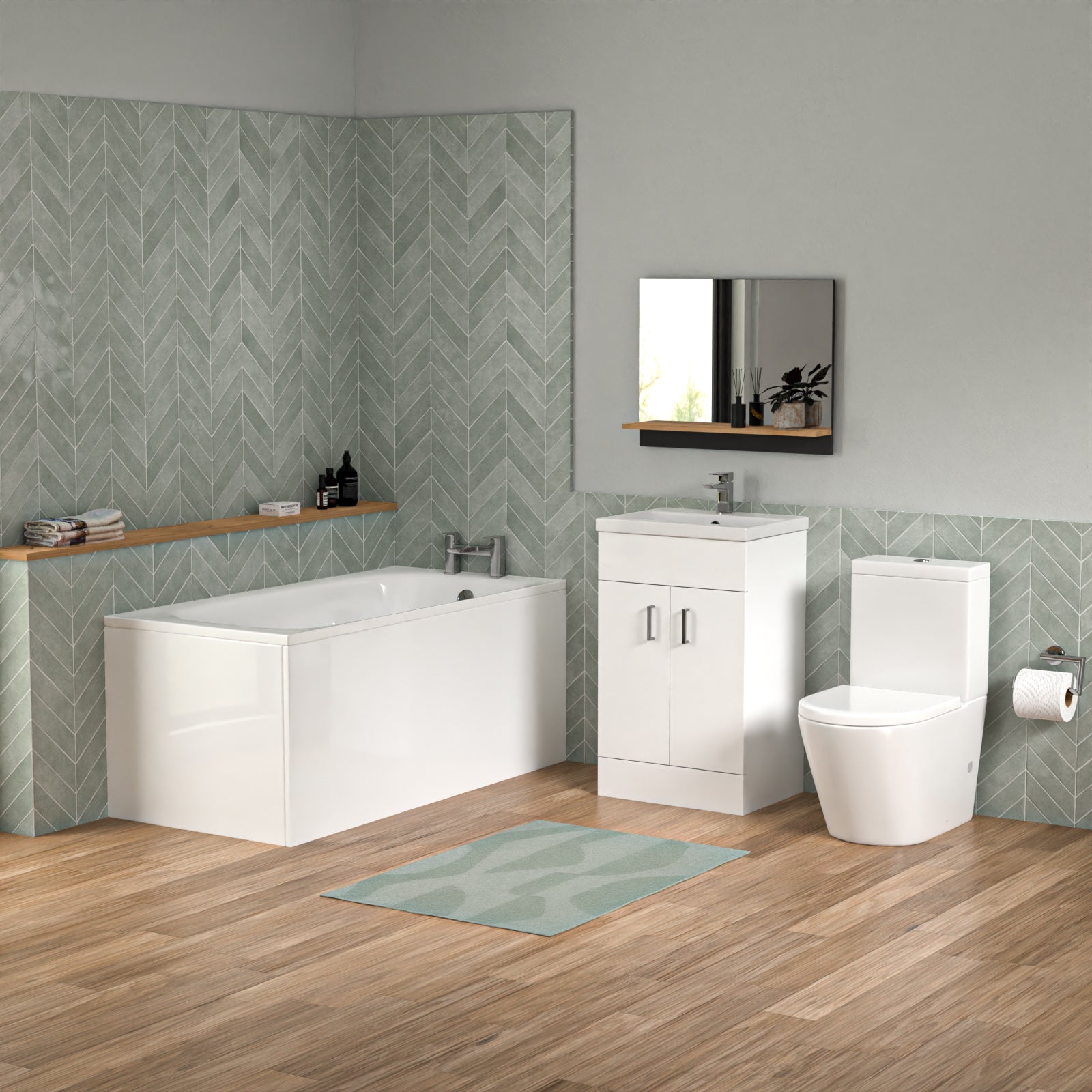 Bathroom Suite 1500mm Round Bathtub With Freestanding Vanity & Close Coupled Toilet