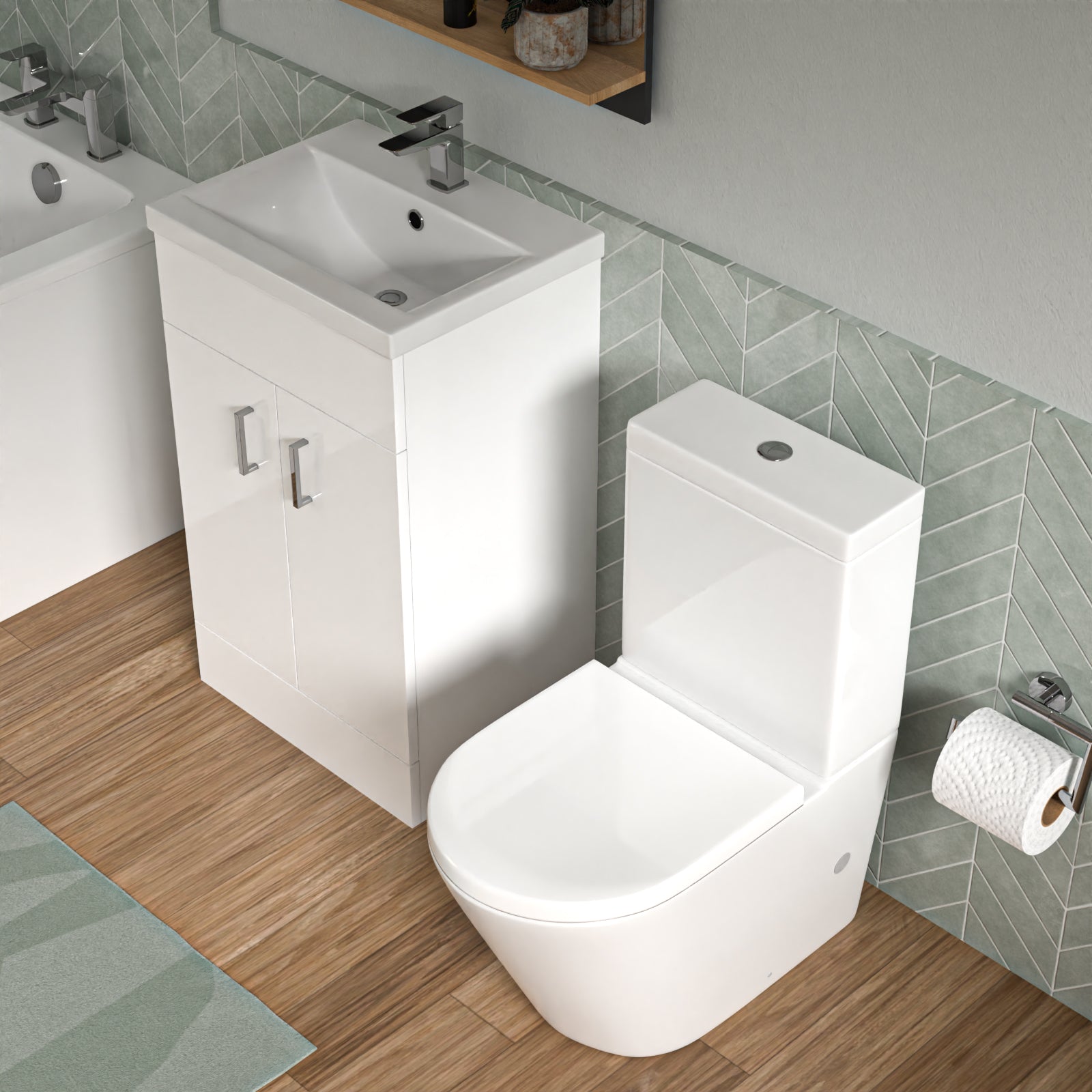 Bathroom Suite 1400mm Square Bathtub With Freestanding Vanity & Close Coupled Toilet
