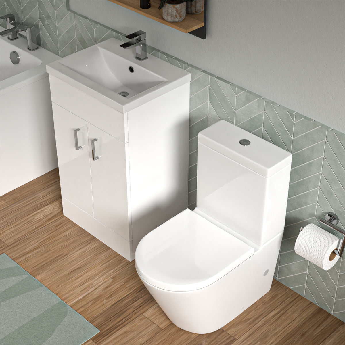 Bathroom Suite 1500mm Square Bathtub With Freestanding Vanity & Close Coupled Toilet