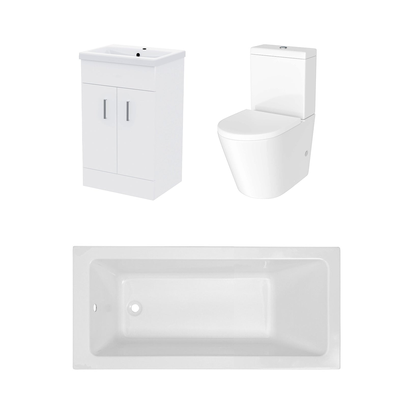 Bathroom Suite 1500mm Square Bathtub With Freestanding Vanity & Close Coupled Toilet