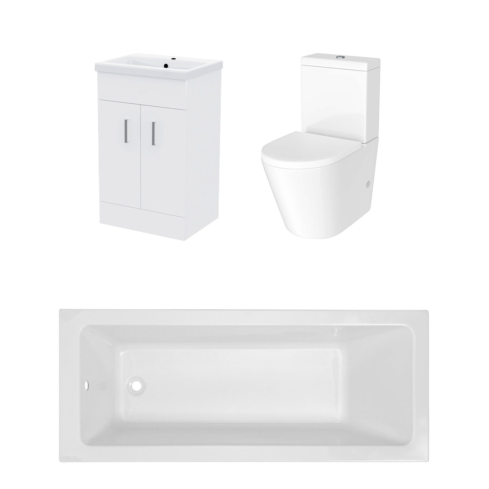 Bathroom Suite 1600mm Square Bathtub With Freestanding Vanity & Close Coupled Toilet