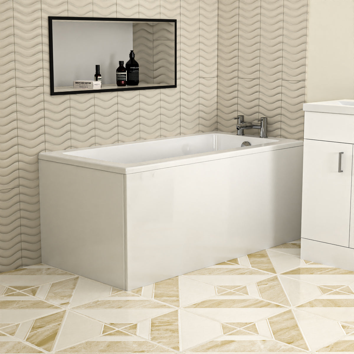 Nes Home Bathroom Suite 600mm Floorstanding Vanity With Toilet and 1400mm Bathtub