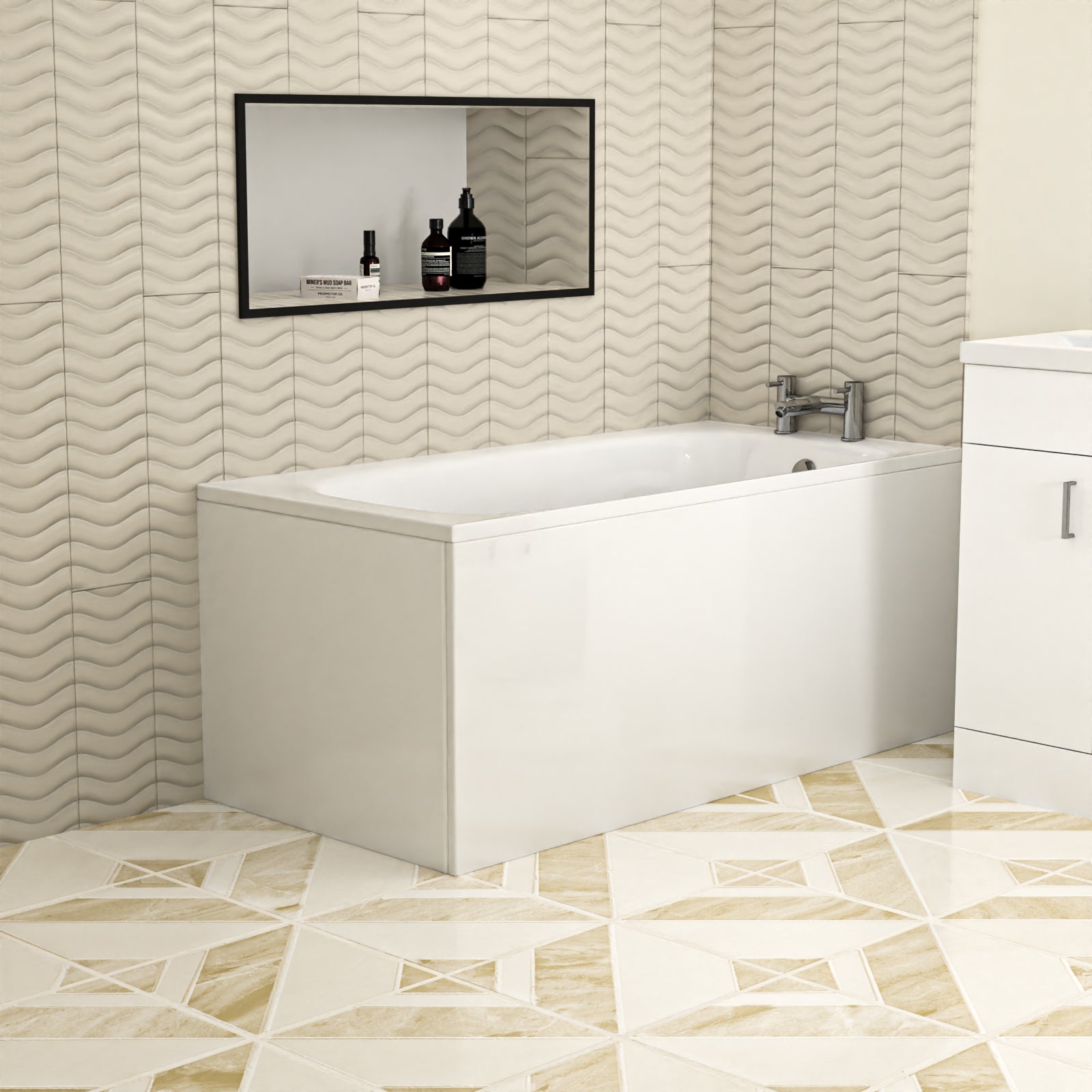 Bathroom Suite 600mm Freestanding Vanity With Close Coupled Toilet and Round Bathtub