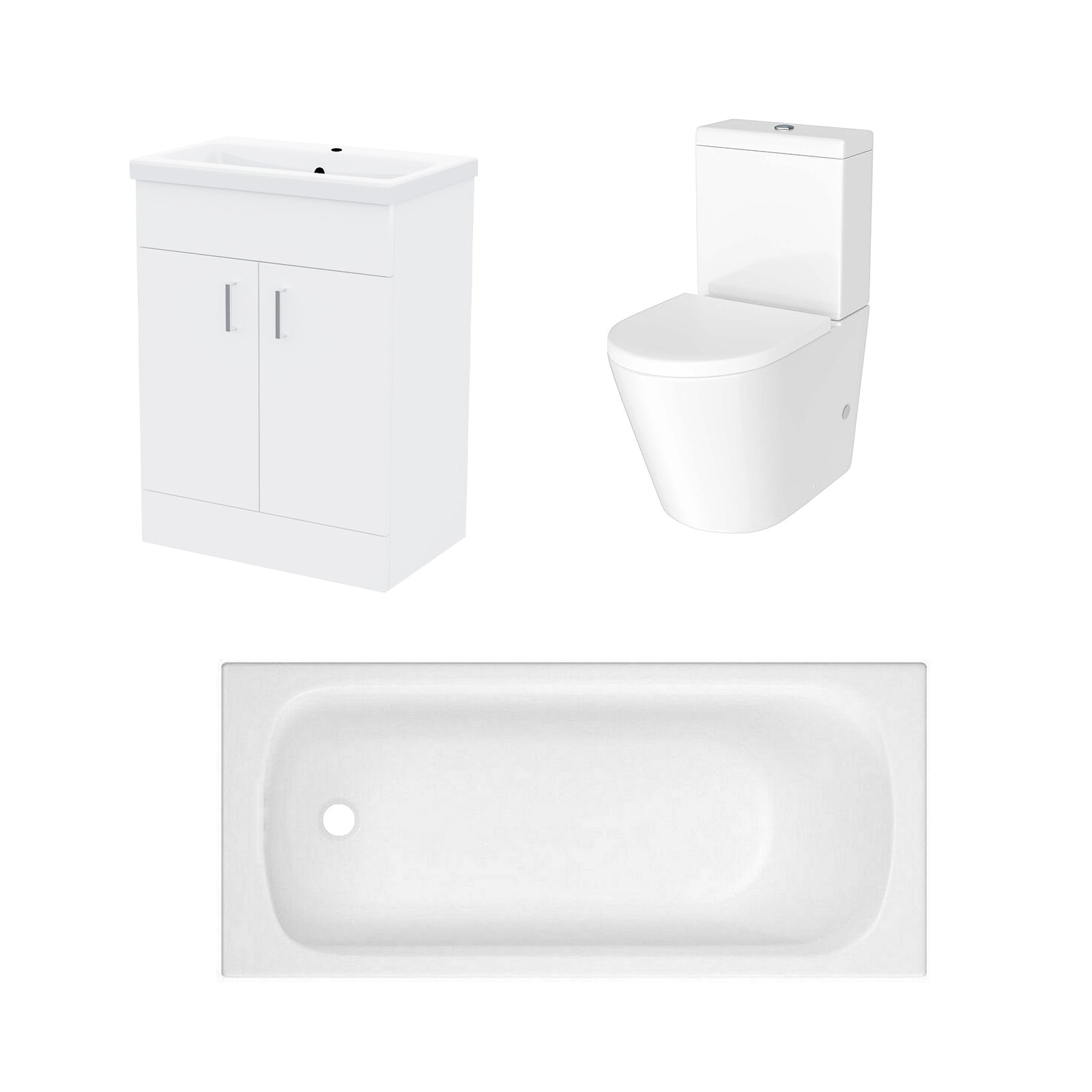 Bathroom Suite 600mm Freestanding Vanity With Close Coupled Toilet and Round Bathtub
