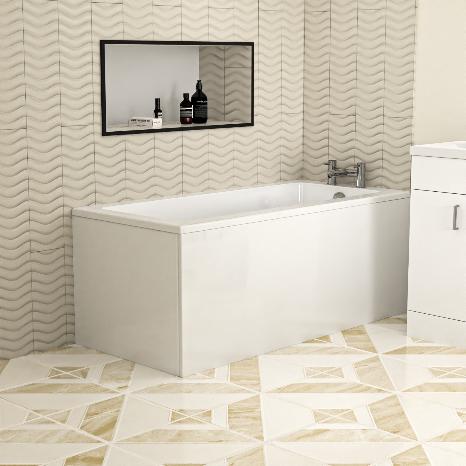 Bathroom Suite Square Bathtub With 600mm Freestanding Vanity and Close Coupled Toilet