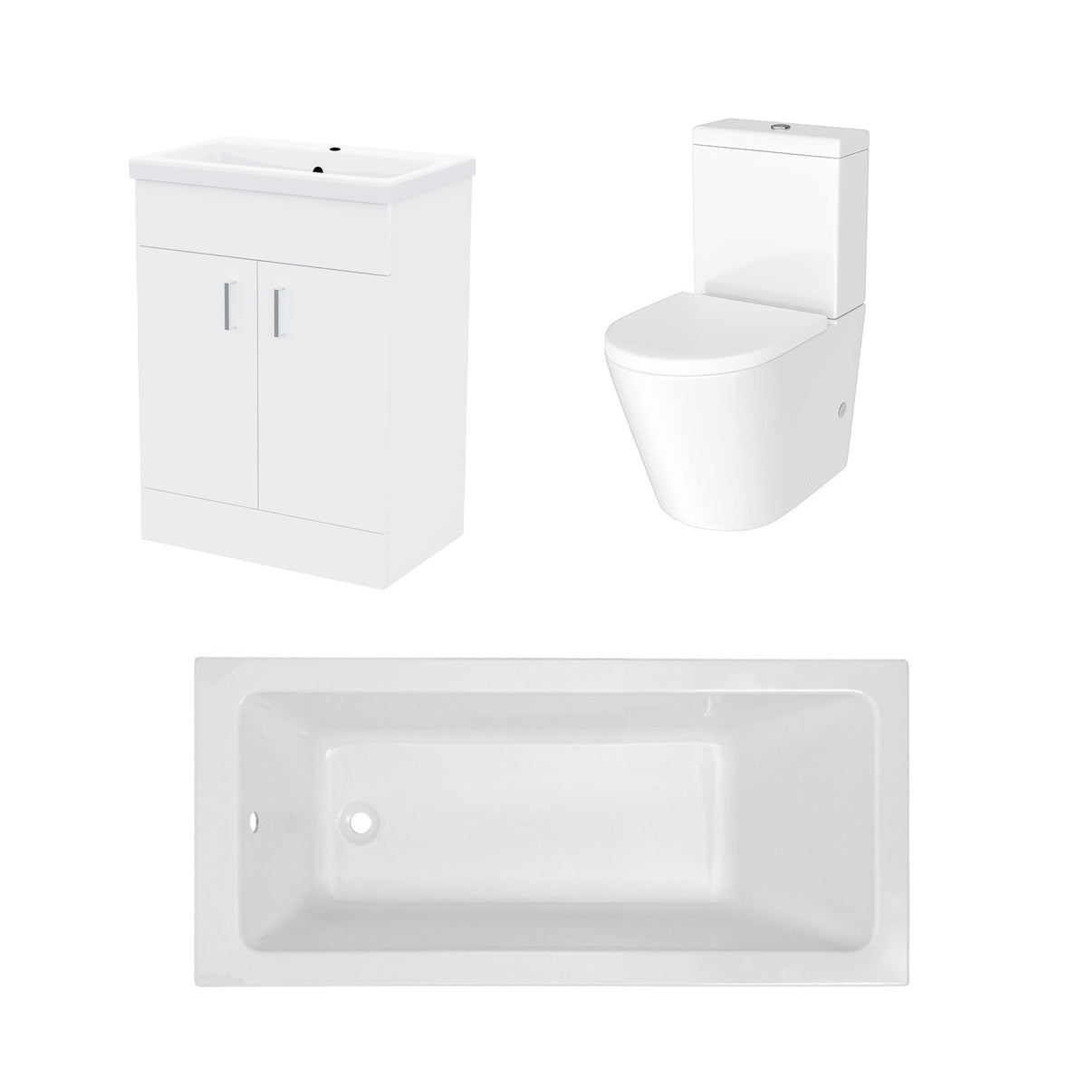 Bathroom Suite 600mm Freestanding Vanity With Close Coupled Toilet and Square Bathtub