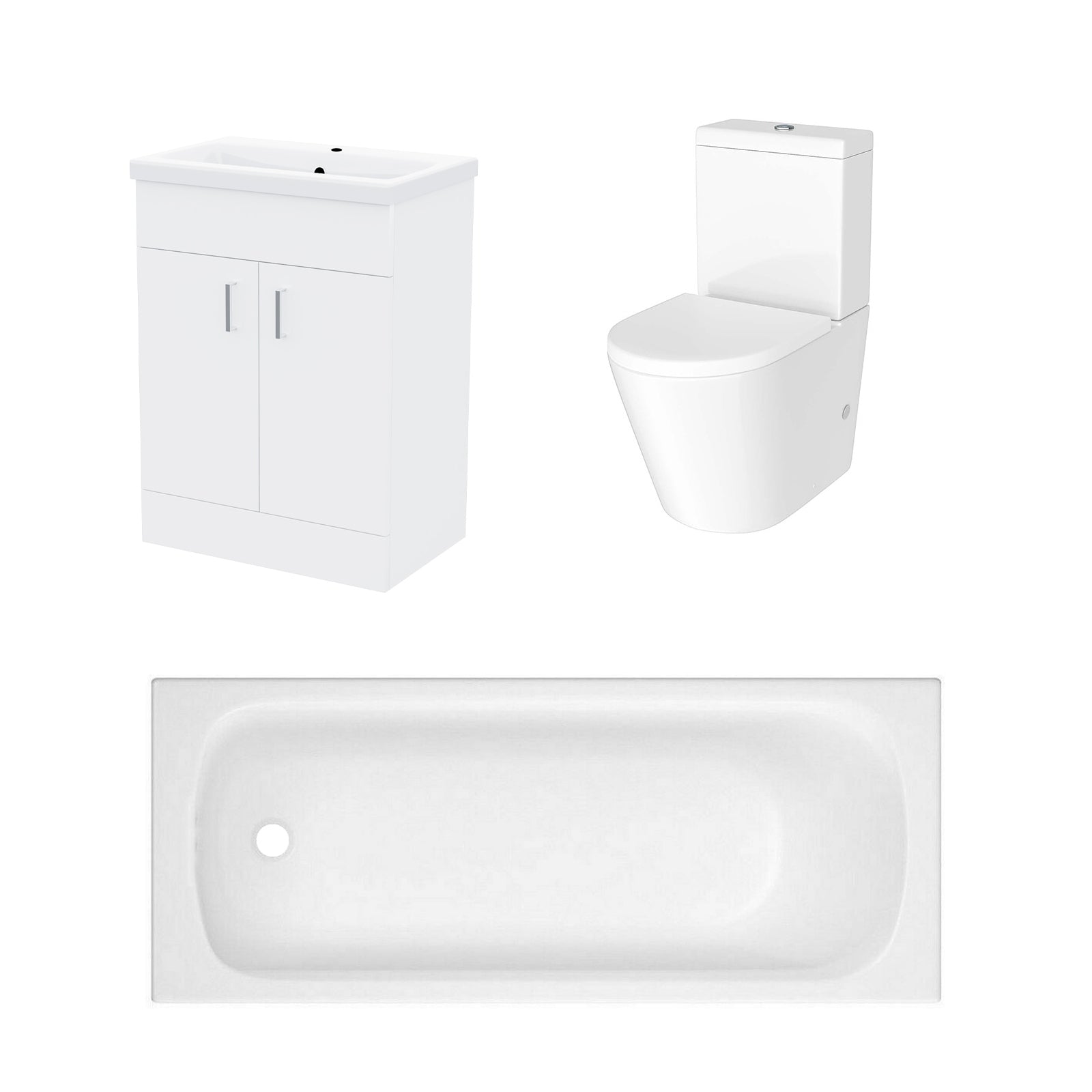Bathroom Suite 600mm Freestanding Vanity With Toilet and 1600mm Bathtub