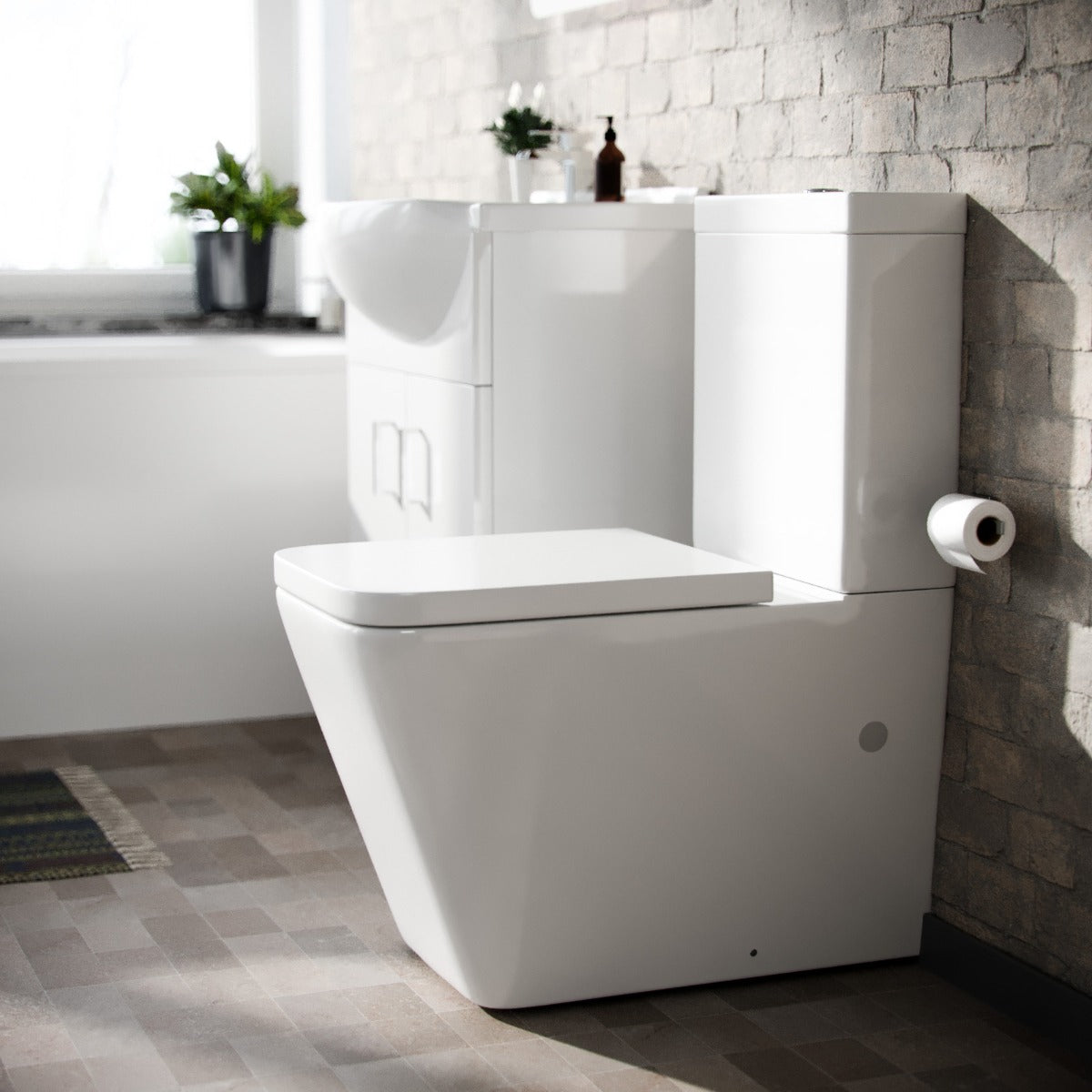 Cann 550mm Floor Standing Basin Vanity, Close Coupled Toilet and Round Bath