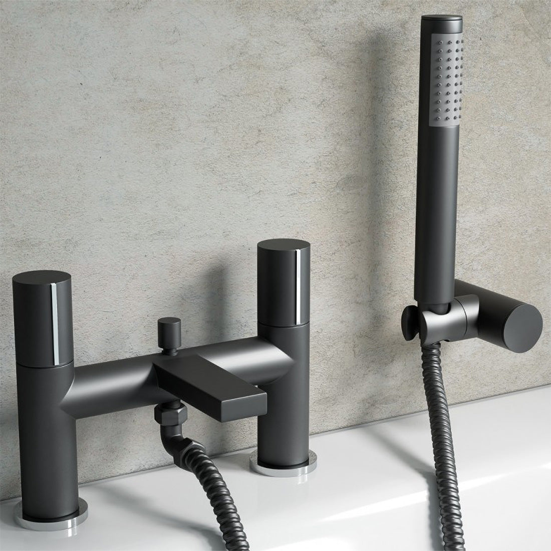 Arte Grey Deck Mounted Handleless Bath Shower Mixer Matt Grey With Handset And Adjustable Holder