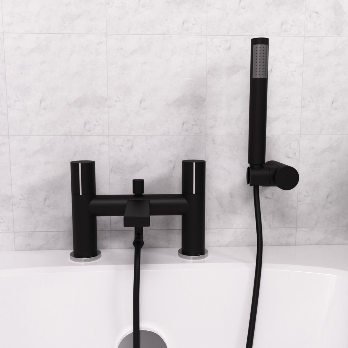 Arte Deck Mounted Handleless Bath Shower Mixer Matt Black With Handset And Adjustable Holder