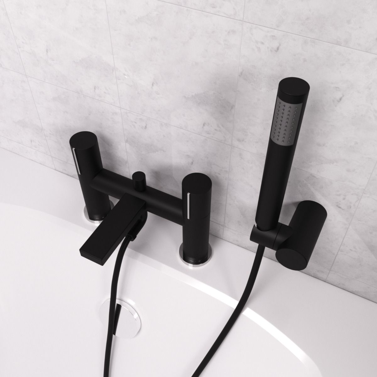 Arte Deck Mounted Handleless Bath Shower Mixer Matt Black With Handset And Adjustable Holder