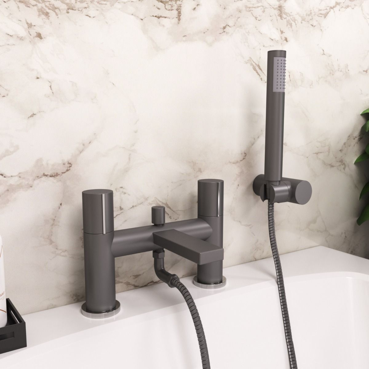 Arte Grey Deck Mounted Handleless Bath Shower Mixer Matt Grey With Handset And Adjustable Holder