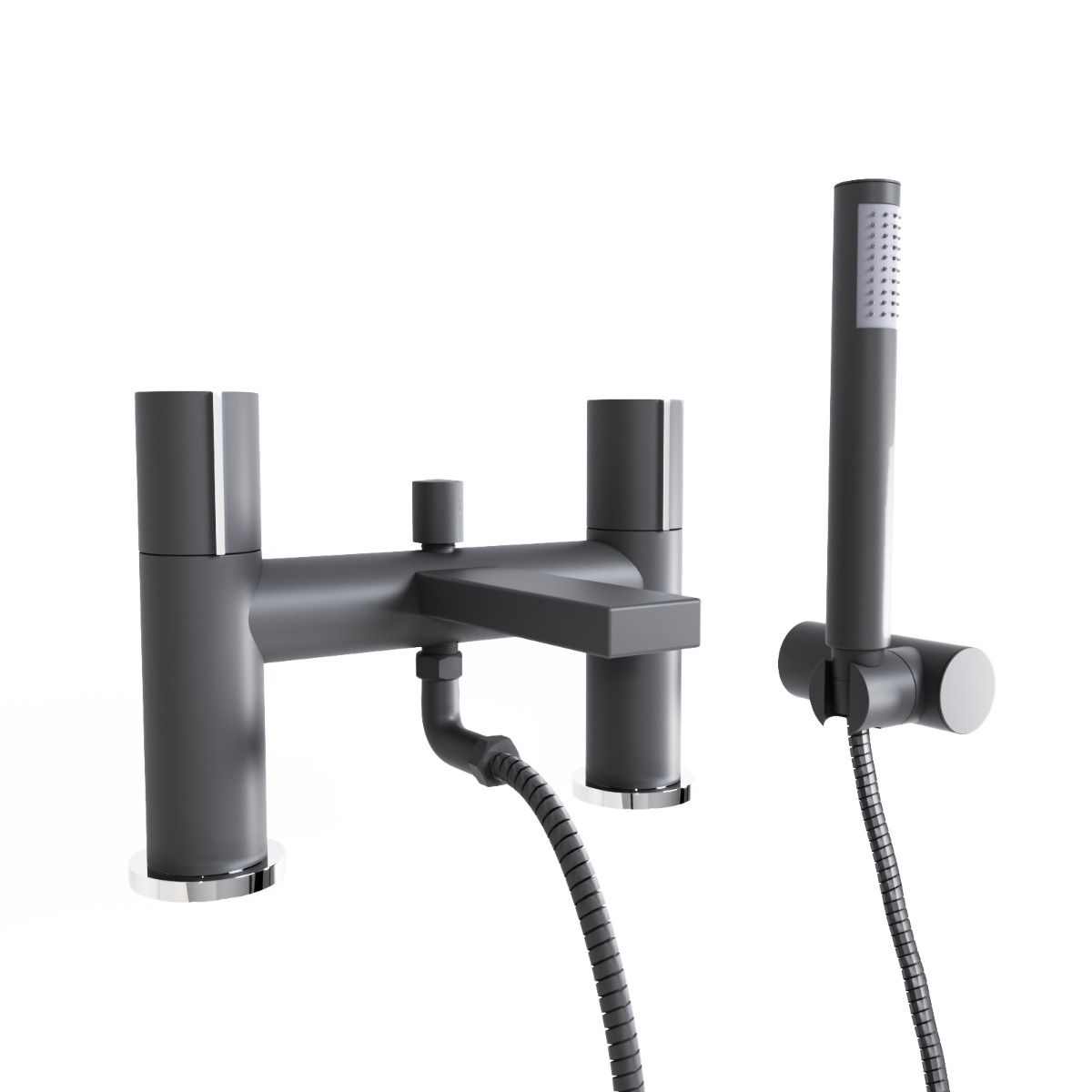 Arte Grey Deck Mounted Handleless Bath Shower Mixer Matt Grey With Handset And Adjustable Holder