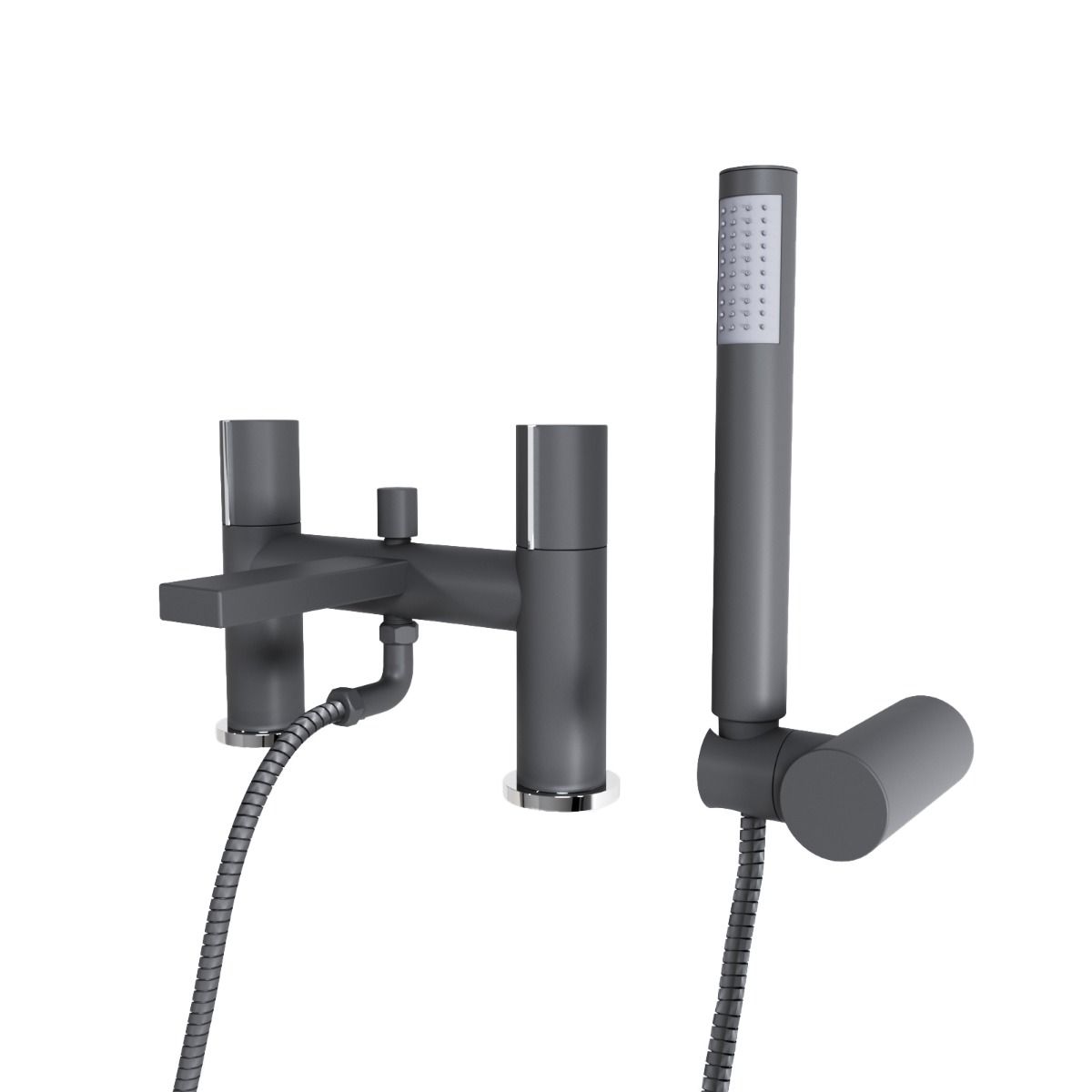 Arte Grey Deck Mounted Handleless Bath Shower Mixer Matt Grey With Handset And Adjustable Holder