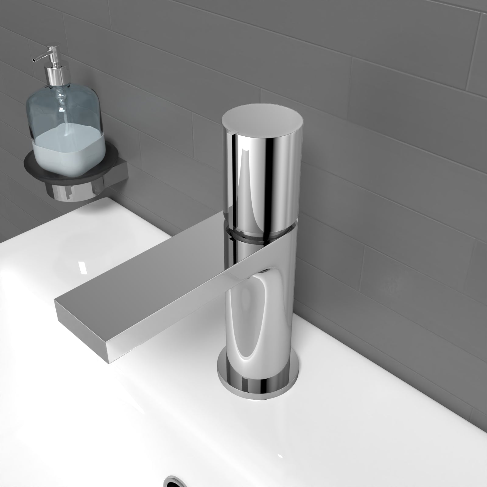 Chrome Handleless Futuristic Basin Mixer Tap Deck Mounted Brass Core