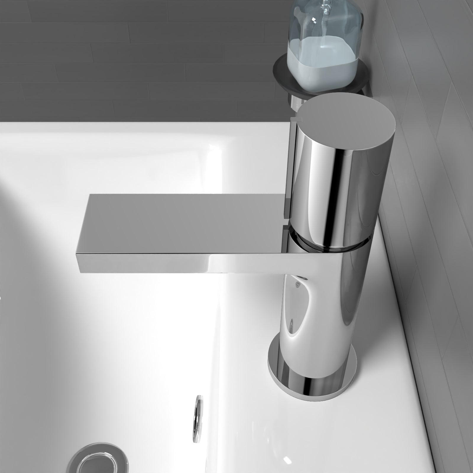 Chrome Handleless Futuristic Basin Mixer Tap Deck Mounted Brass Core