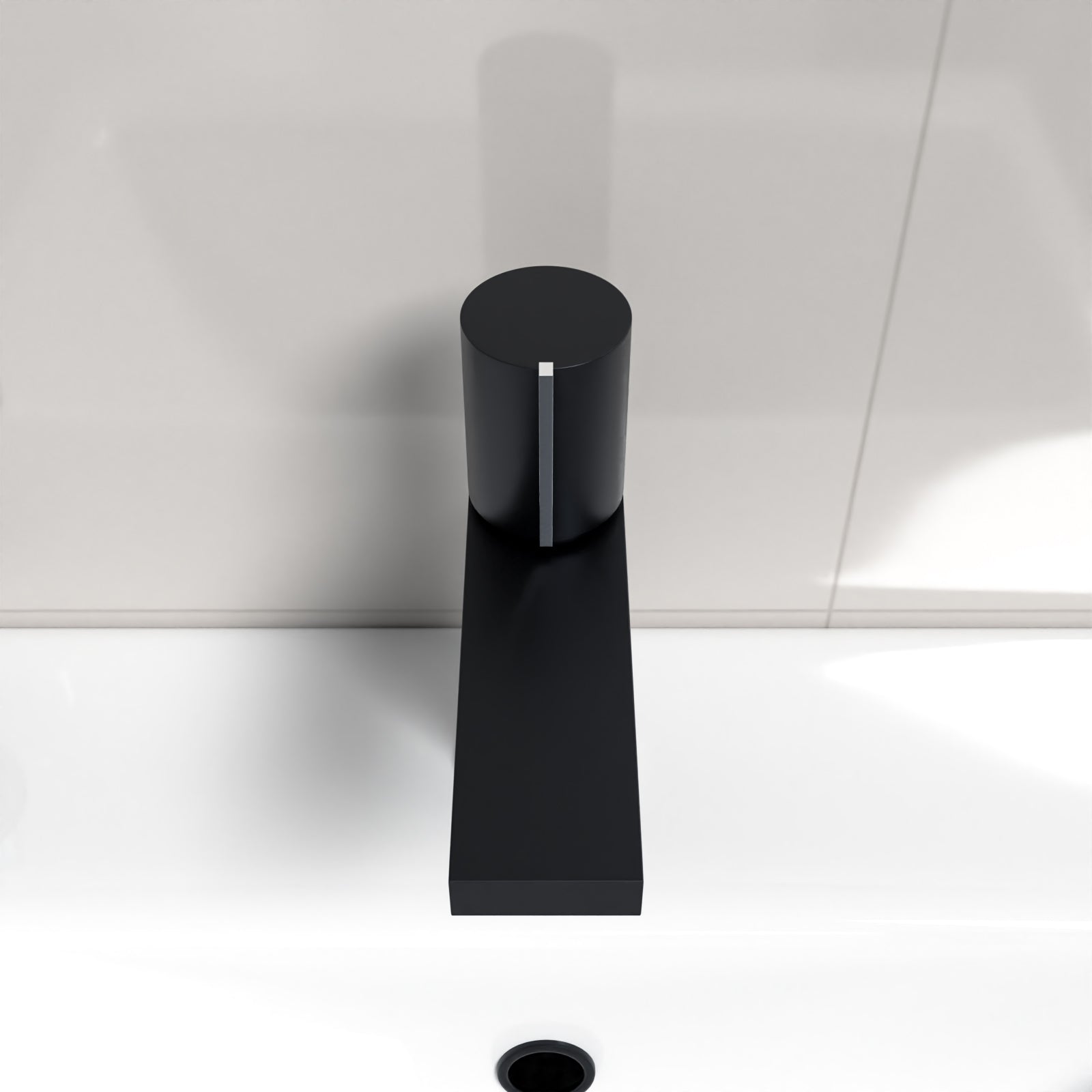 Matt Black Handleless Arte Futuristic Basin Mixer Tap Deck Mounted Brass Core