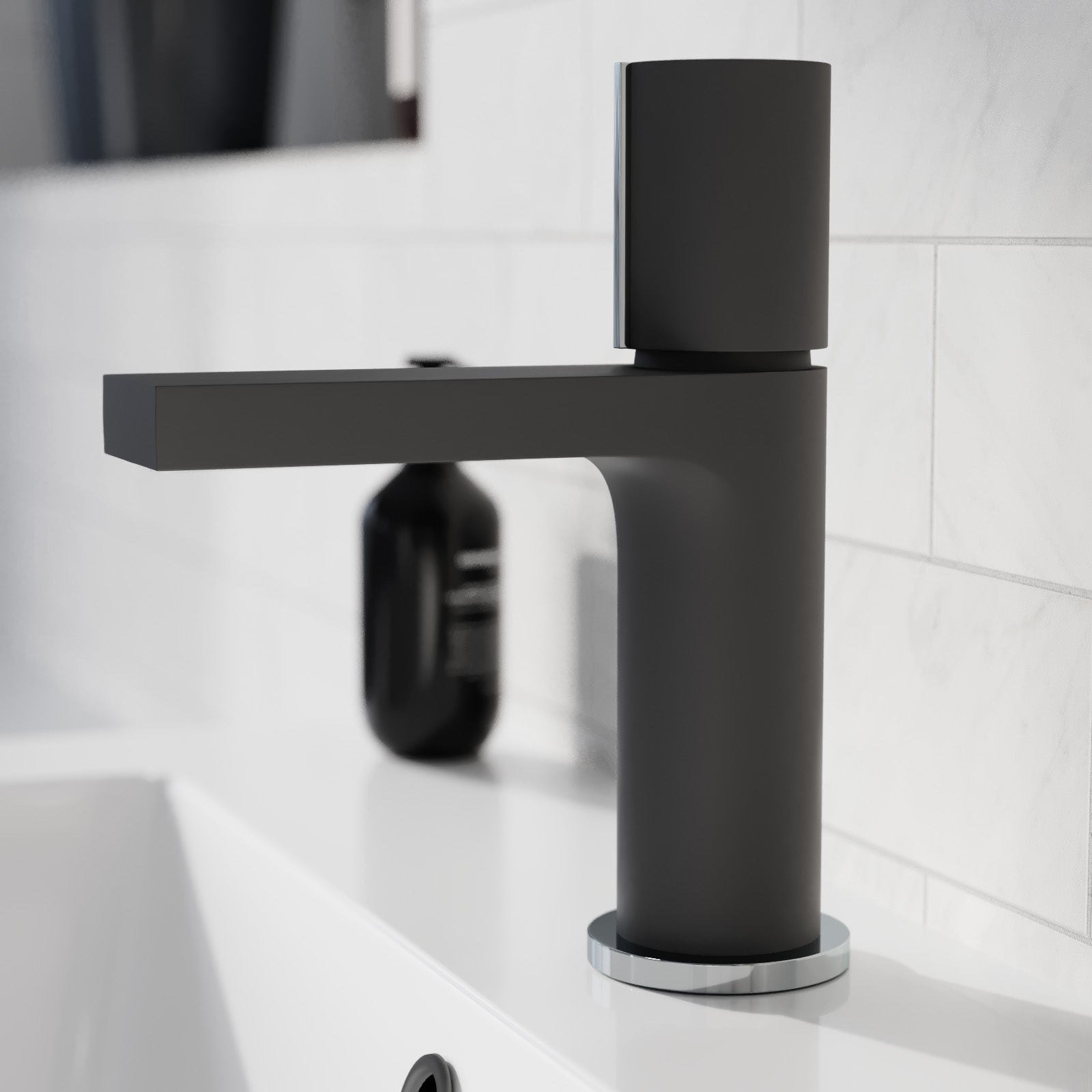Basin Mono Mixer Matte Black and Slotted Basin Waste