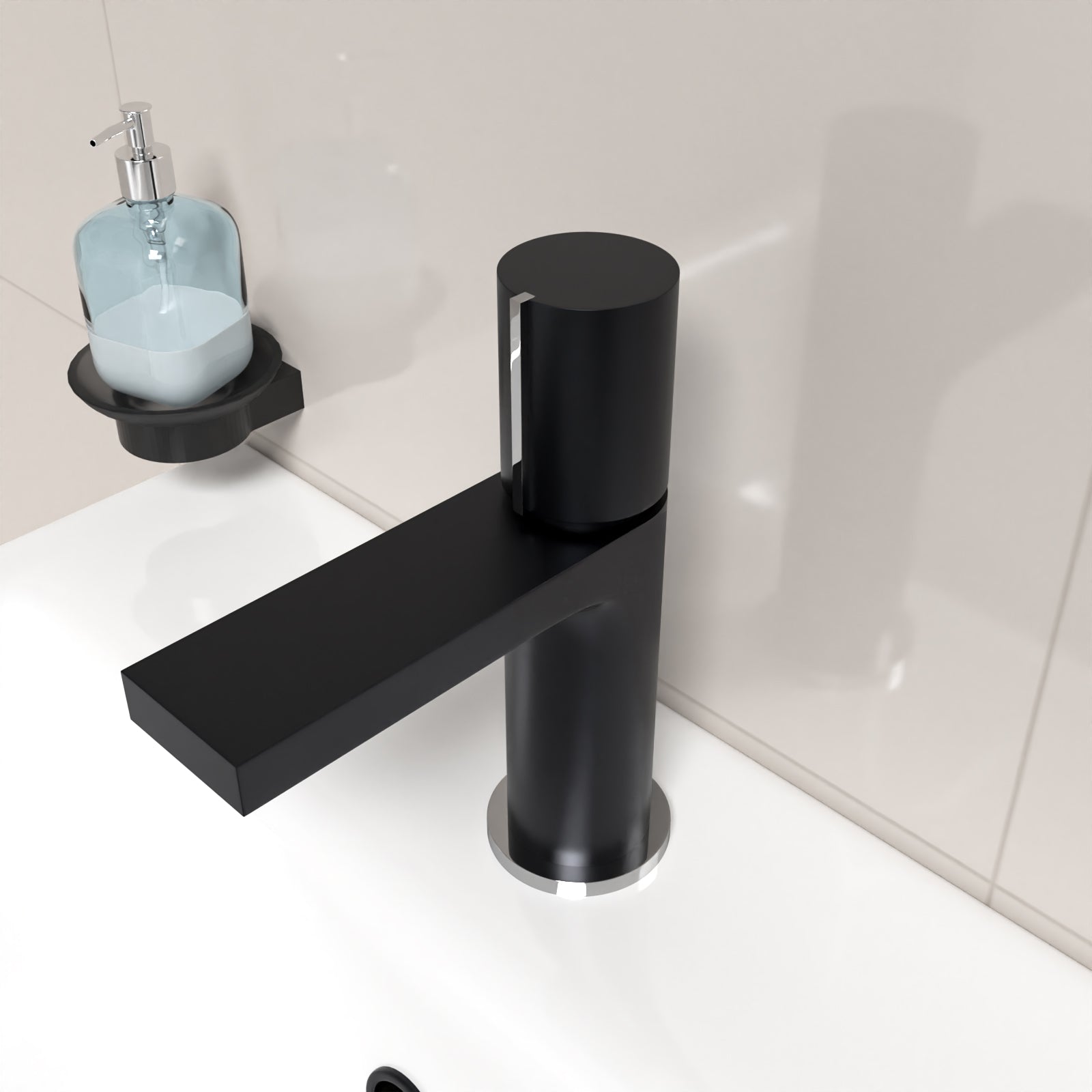 Matt Black Handleless Arte Futuristic Basin Mixer Tap Deck Mounted Brass Core