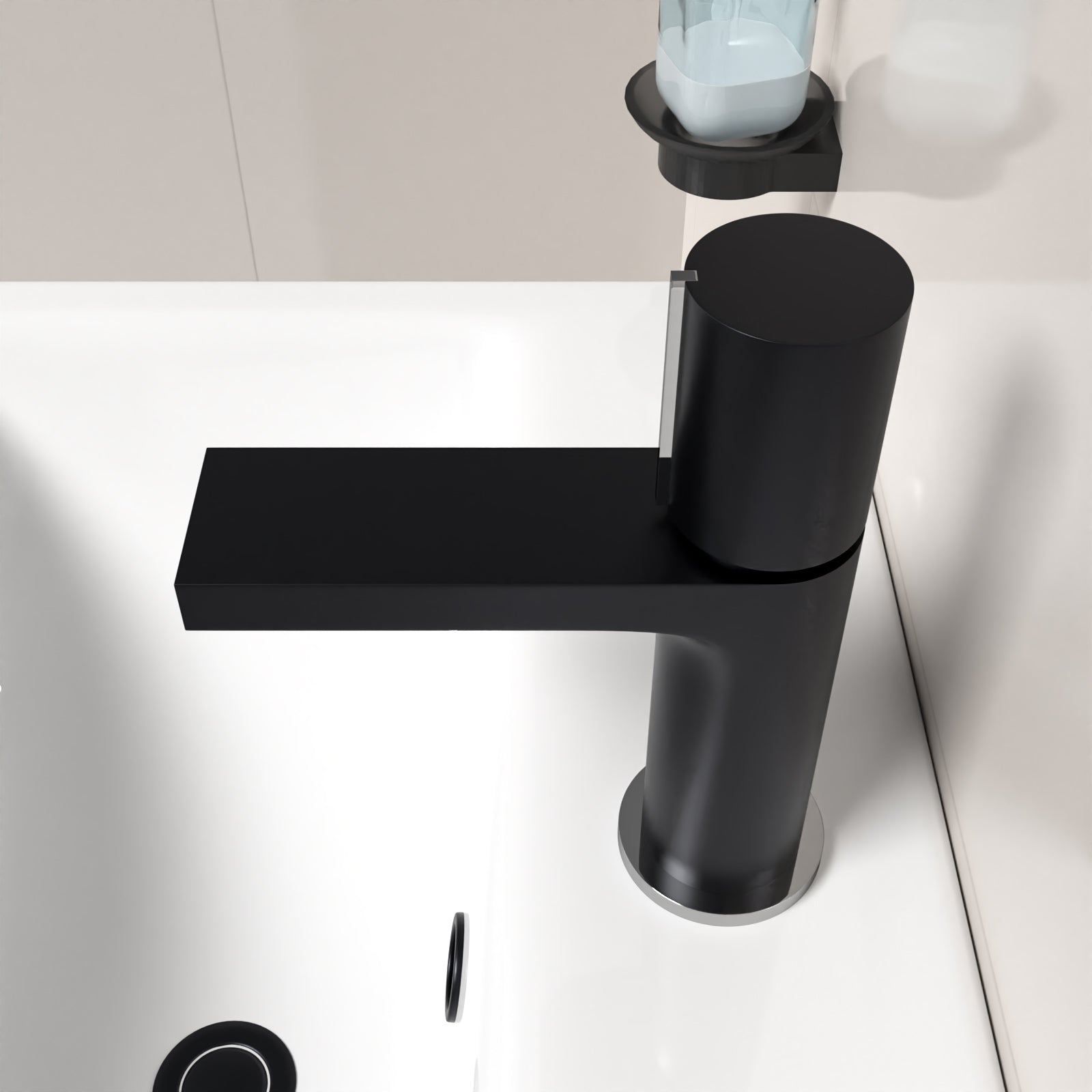 Matt Black Handleless Arte Futuristic Basin Mixer Tap Deck Mounted Brass Core
