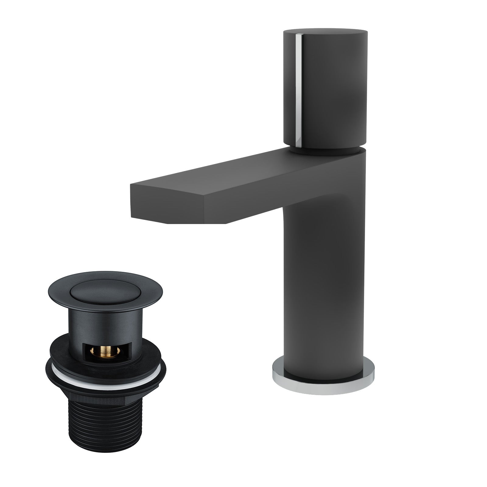 Basin Mono Mixer Matte Black and Slotted Basin Waste