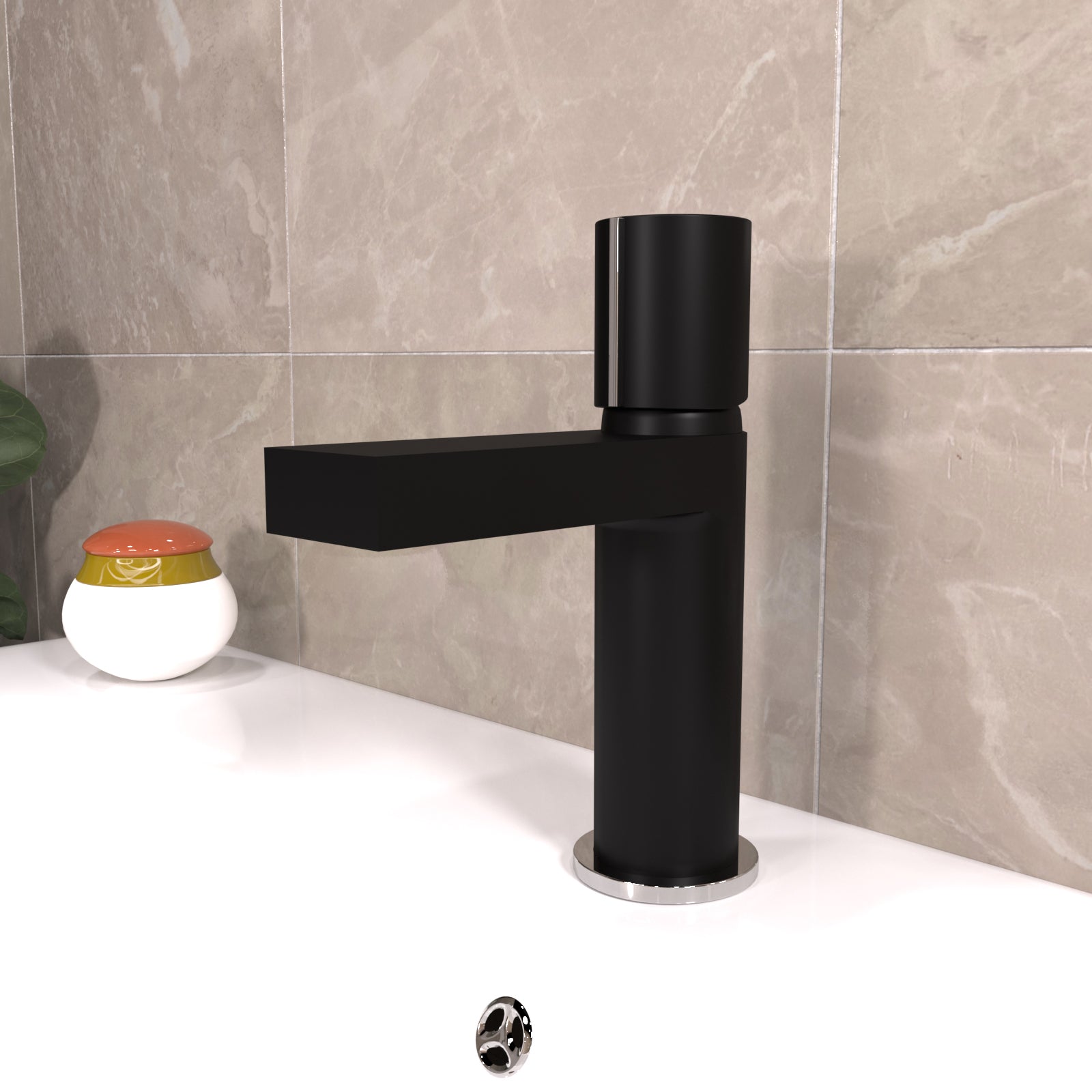 Arte Handleless Futuristic Matt Black Basin Mixer Tap Deck Mounted Brass Core