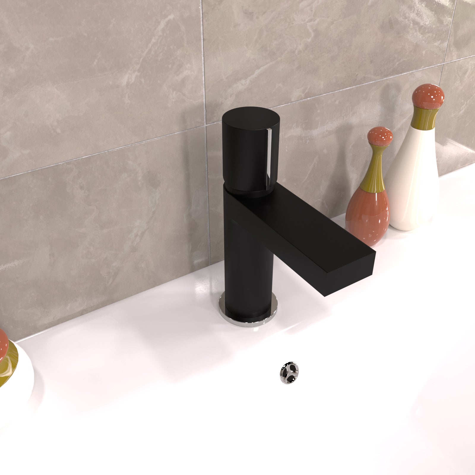 Arte Handleless Futuristic Matt Black Basin Mixer Tap Deck Mounted Brass Core