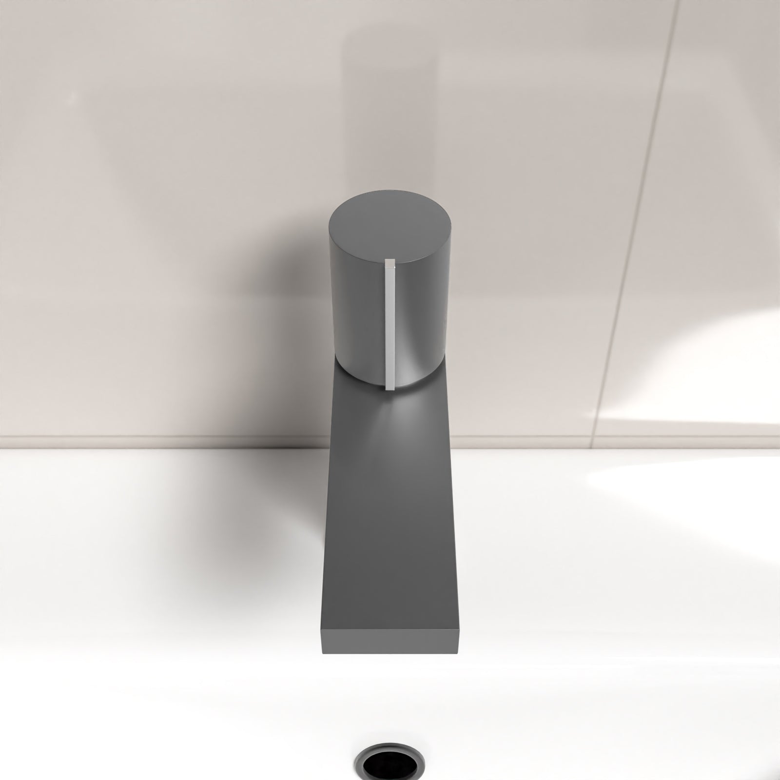 Matt Grey Futuristic Basin Mixer Tap Deck Mounted Brass Core