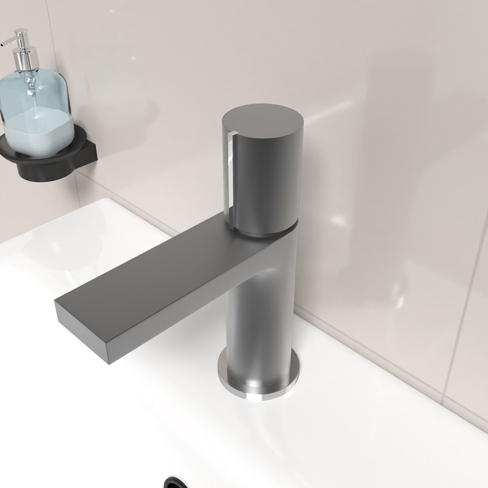 Matt Grey Futuristic Basin Mixer Tap Deck Mounted Brass Core