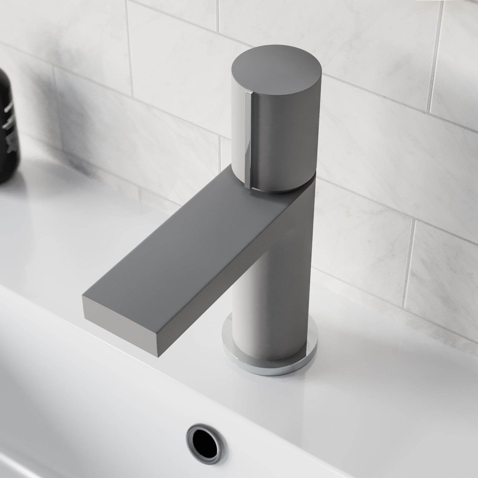 Matt Grey Futuristic Basin Mixer Tap Deck Mounted Brass Core