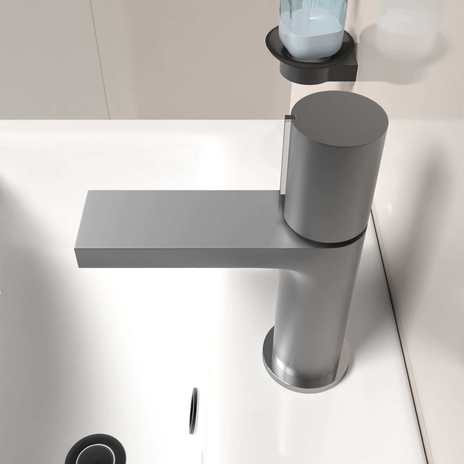 Matt Grey Futuristic Basin Mixer Tap Deck Mounted Brass Core