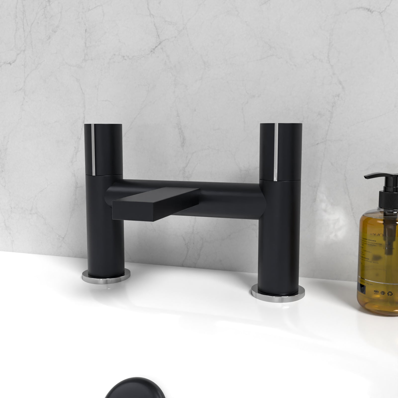 Arte Handleless Futuristic Matt Black Bath Filler Tap Deck Mounted Brass