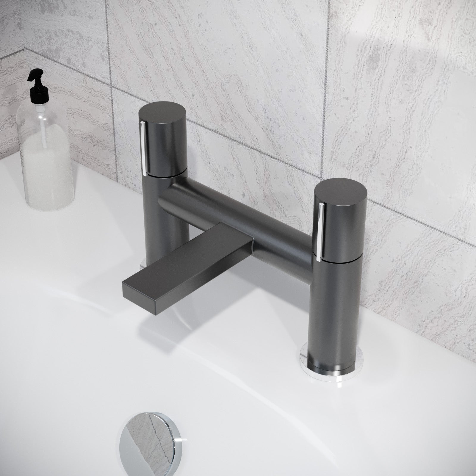 Matte Grey Arte Handleless Futuristic Bath Filler Tap Deck Mounted Brass