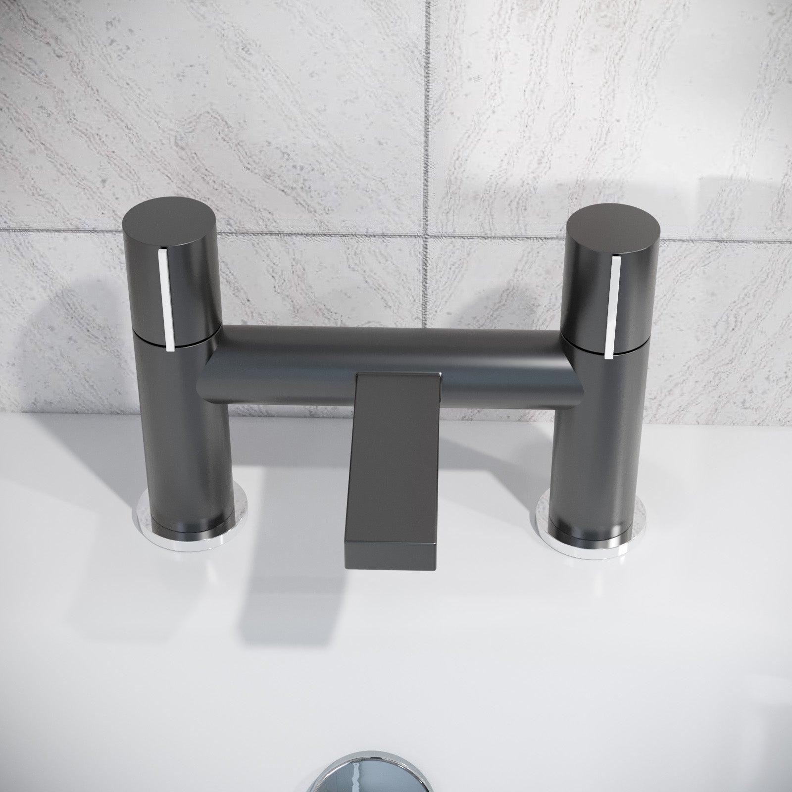 Matte Grey Arte Handleless Futuristic Bath Filler Tap Deck Mounted Brass