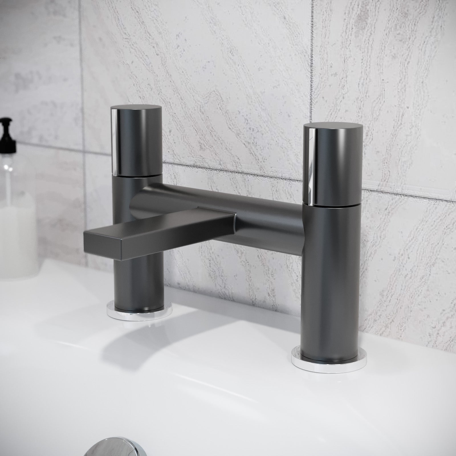 Matte Grey Arte Handleless Futuristic Bath Filler Tap Deck Mounted Bra