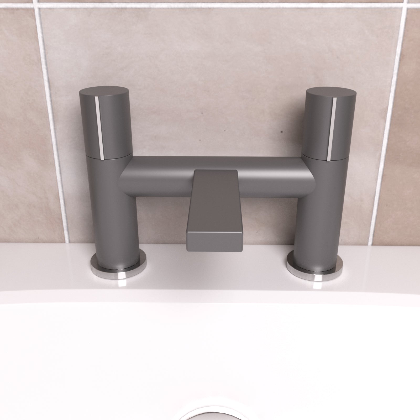 Matte Grey Arte Handleless Futuristic Bath Filler Tap Deck Mounted Brass