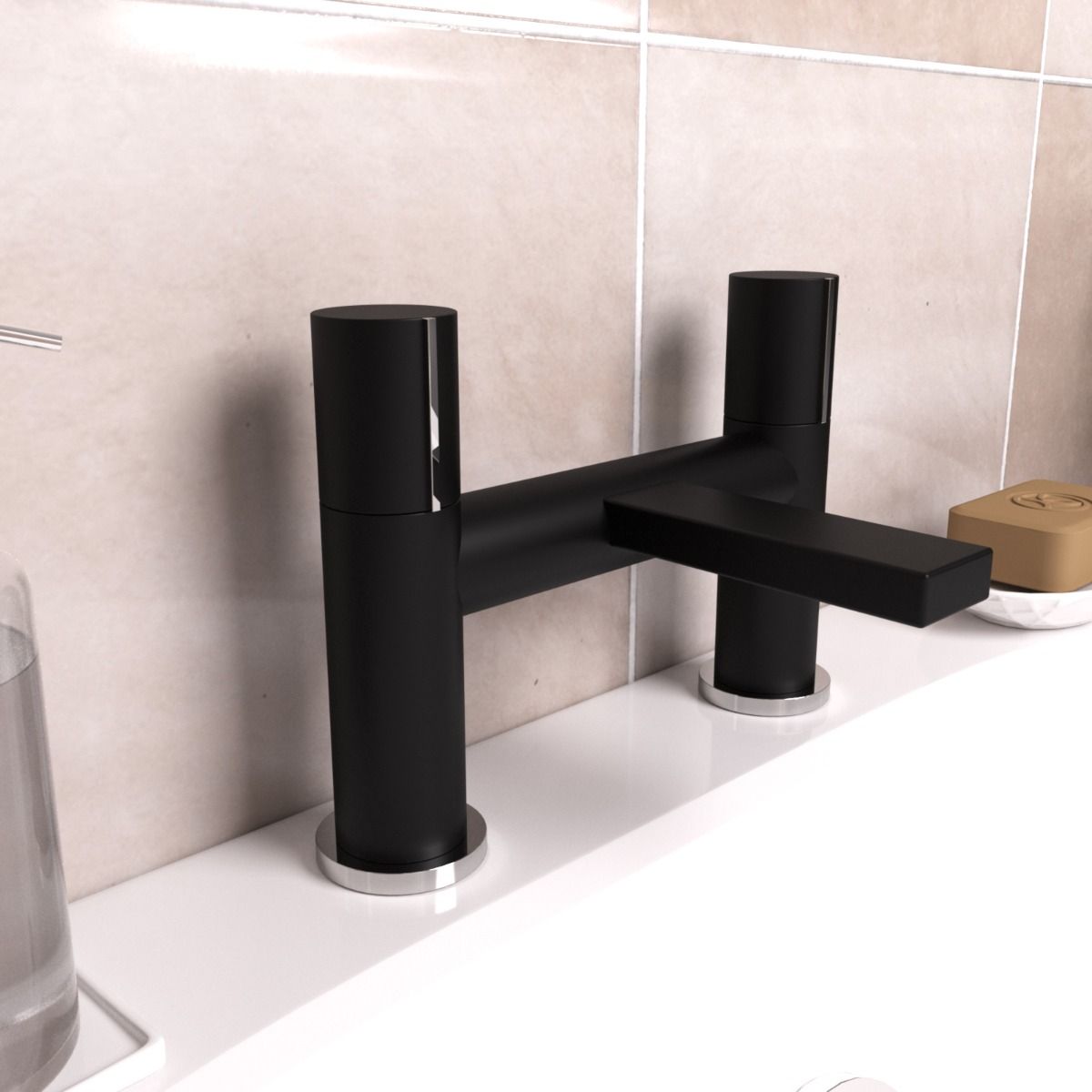 Arte Handleless Futuristic Matt Black Bath Filler Tap Deck Mounted Brass