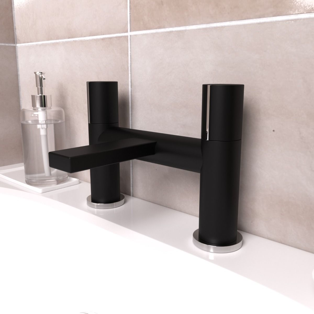 Arte Handleless Futuristic Matt Black Bath Filler Tap Deck Mounted Brass