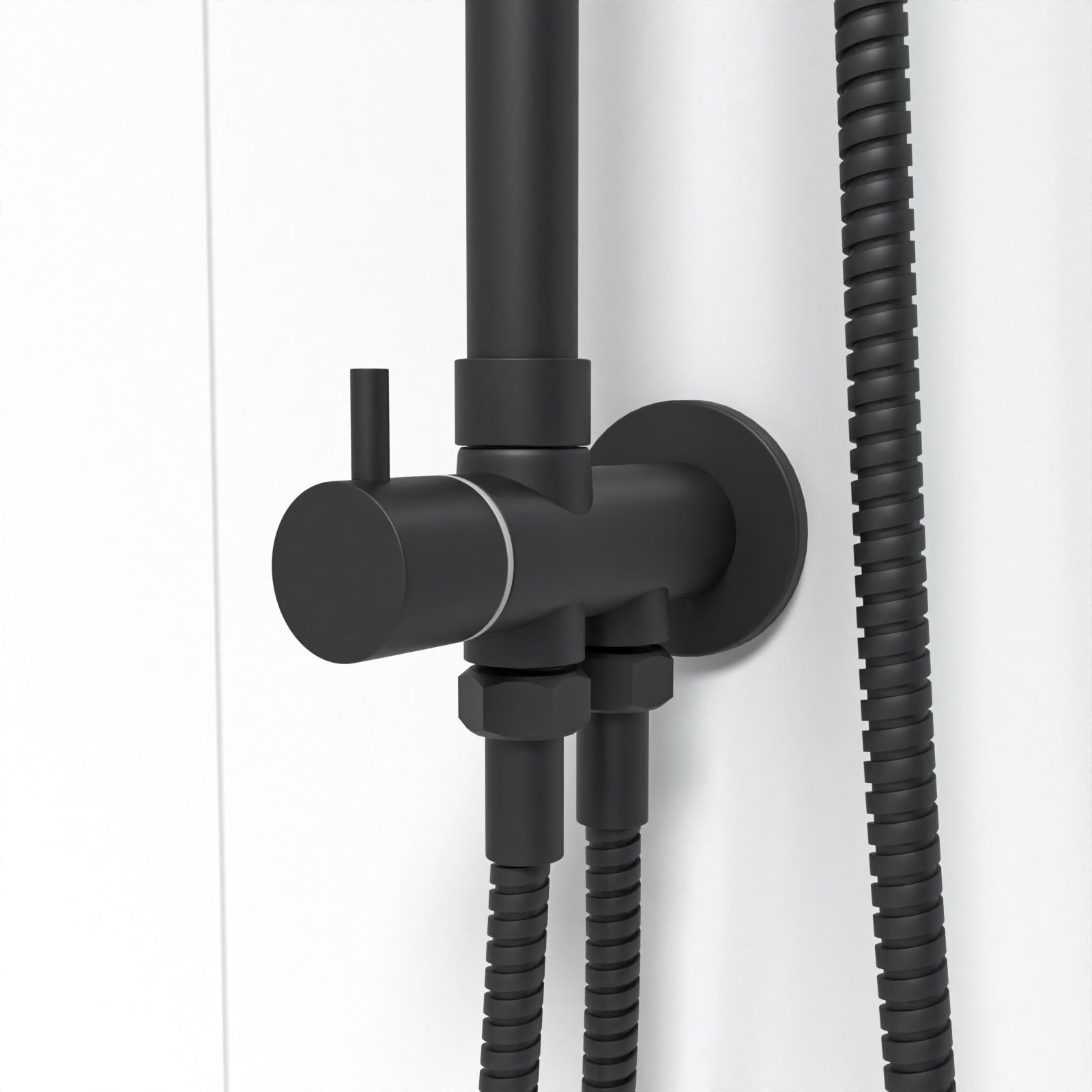 Matt Black Square Exposed Bathroom Shower Mixer Twin Head Set