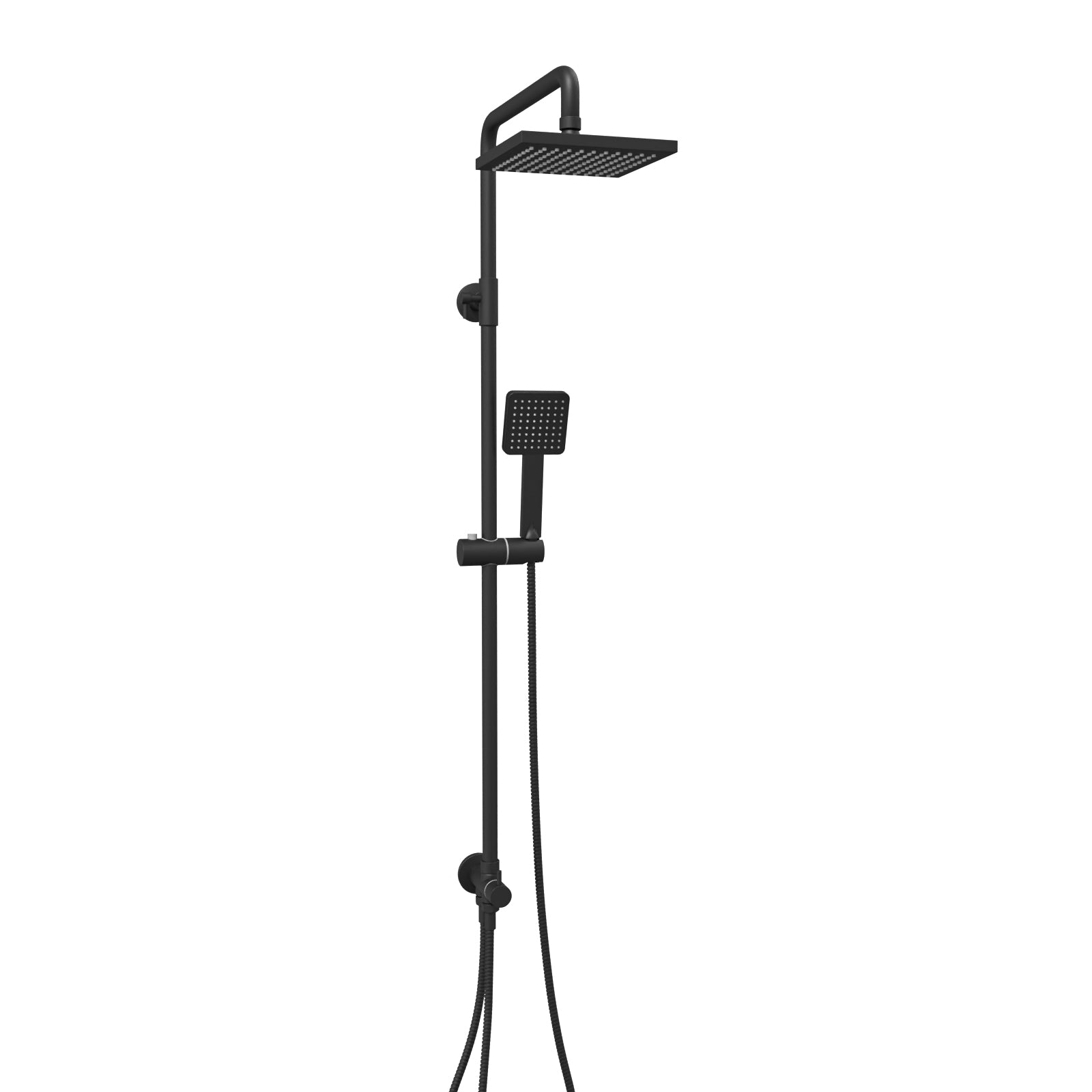 Matt Black Square Exposed Bathroom Shower Mixer Twin Head Set