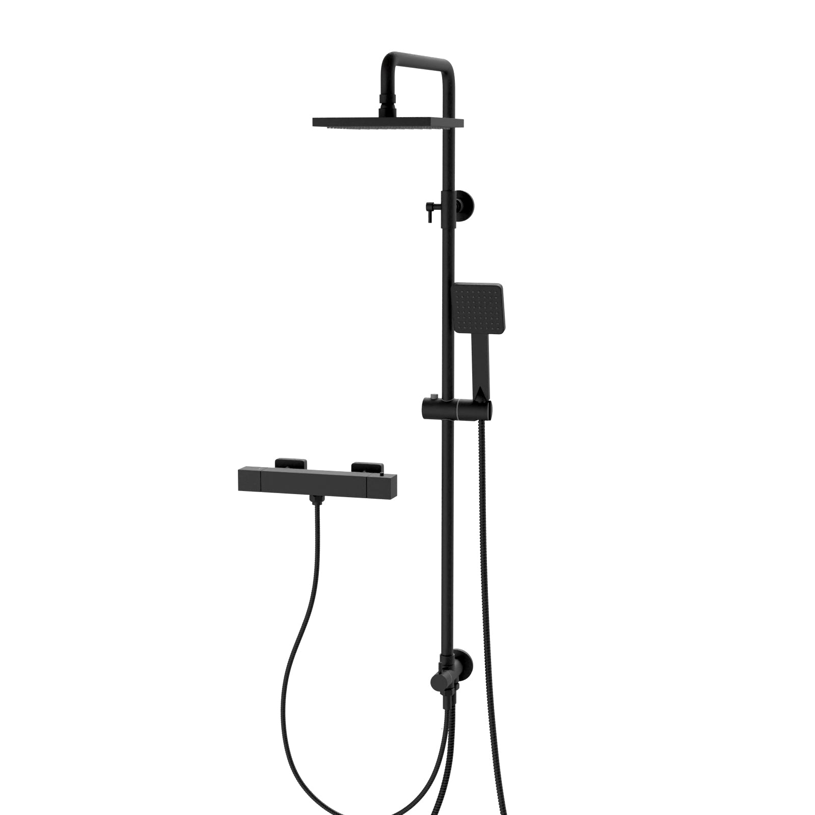 Square Exposed Shower With Handset & Thermostatic Bar Valve - Matte Black