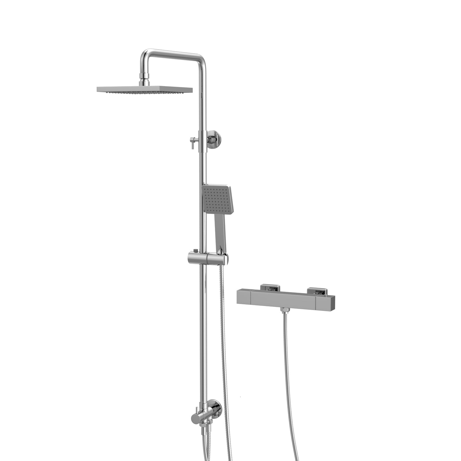Square Exposed Shower Kit With Handset & Thermostatic Bar Valve - Chrome