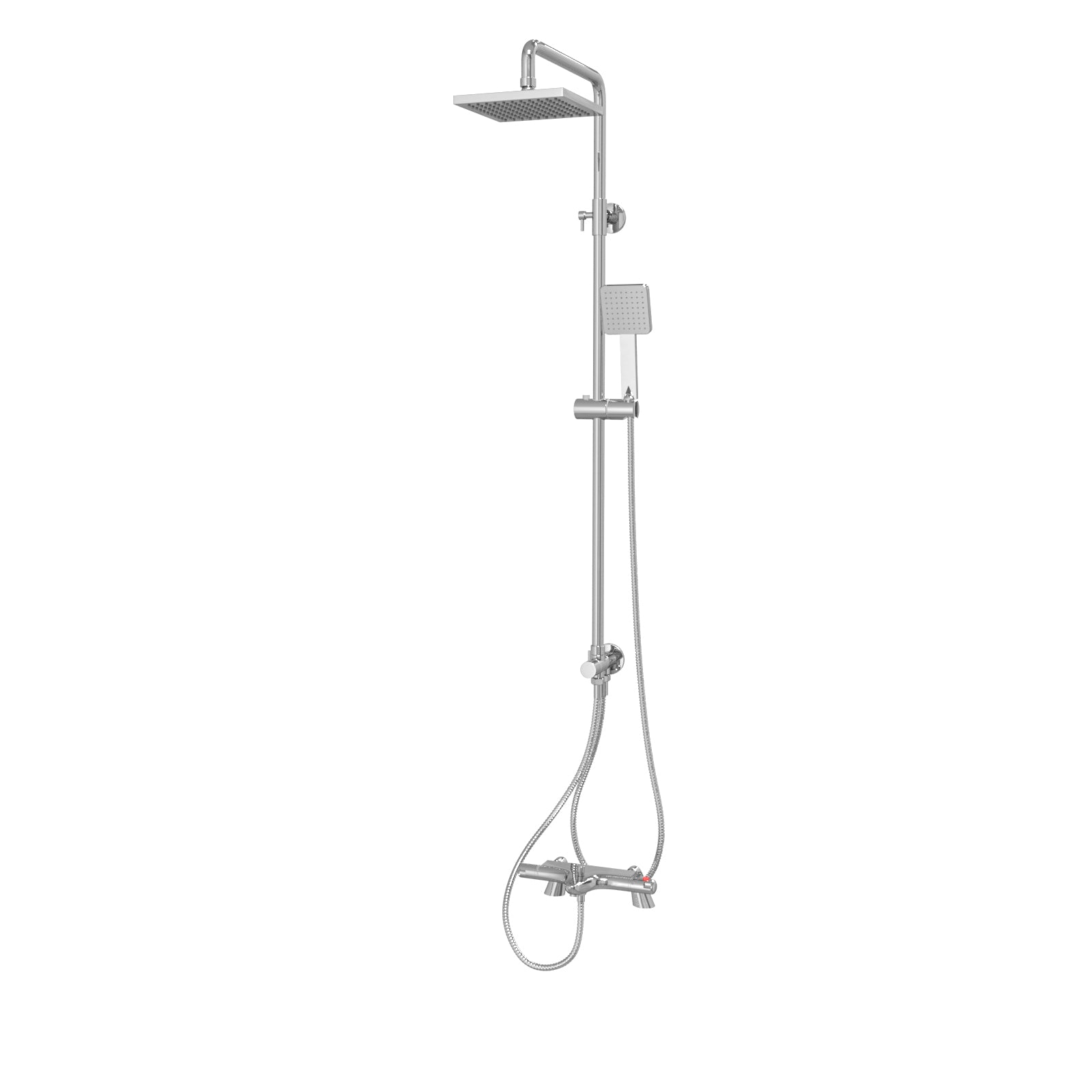 Square Chrome Exposed Shower Mixer Thermostatic Riser Rail & Handset