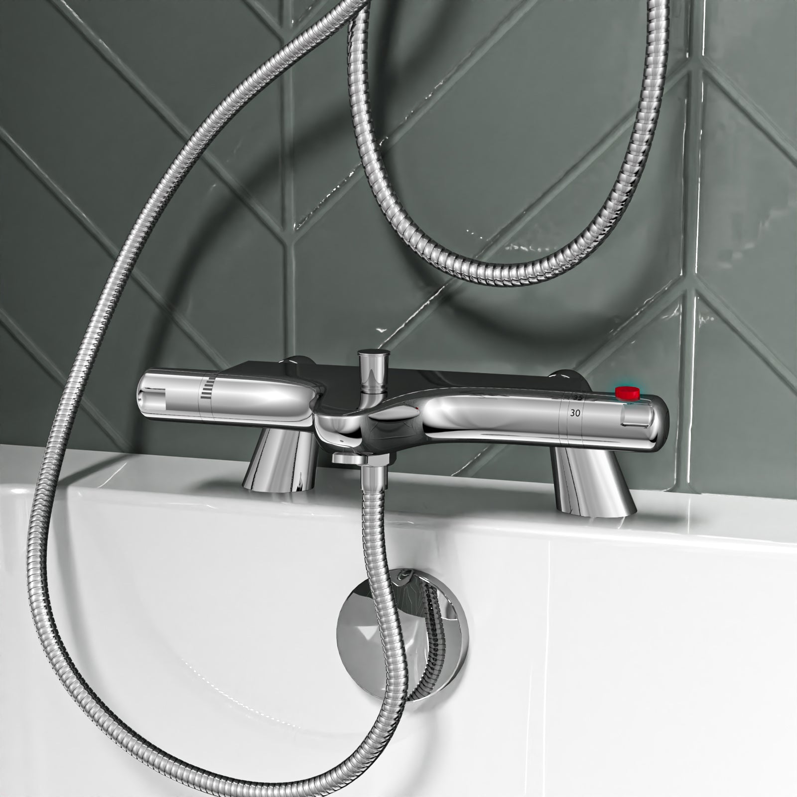 Square Exposed Shower Set, Single Mode Handset & Thermostatic Bath Filler - Chrome