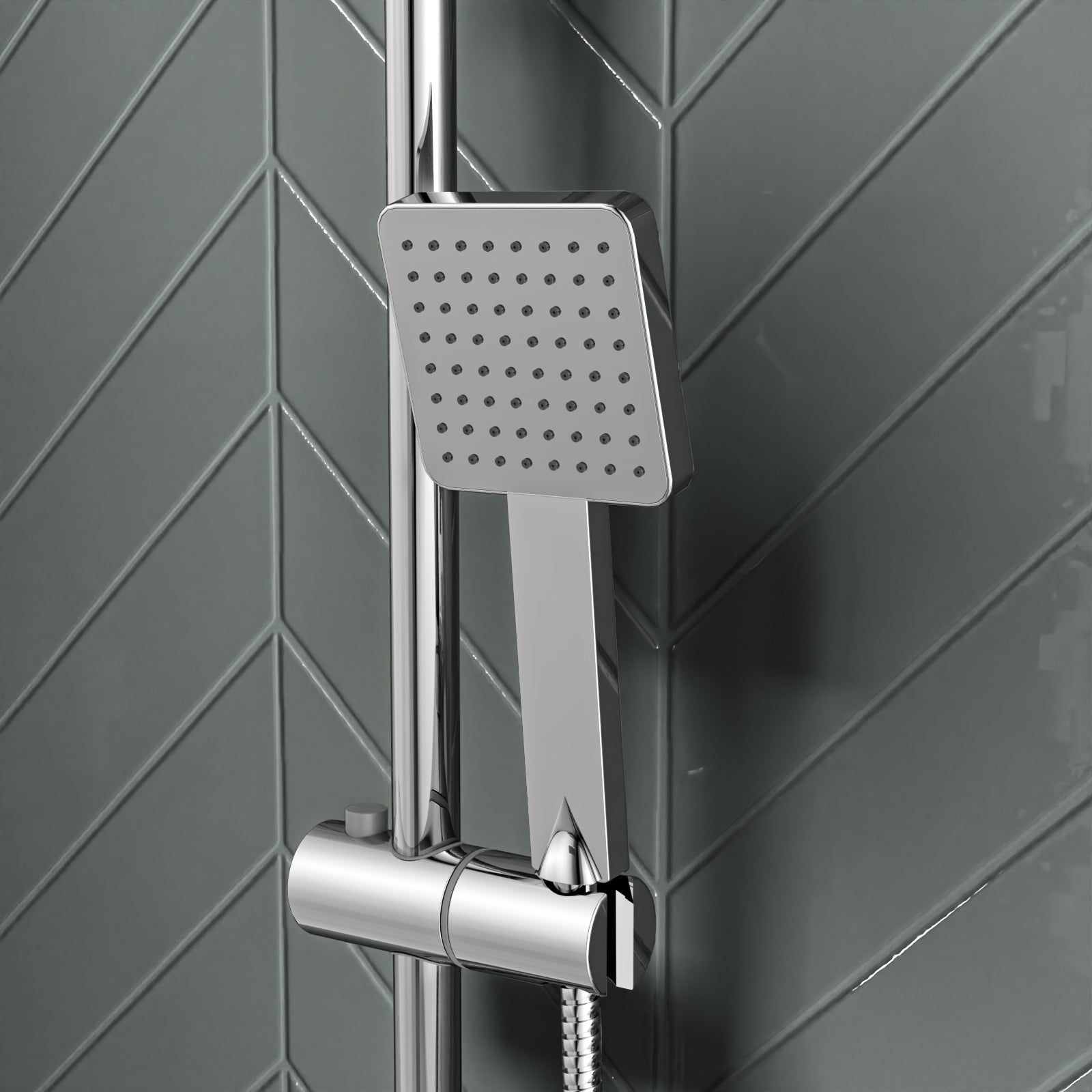 Square Exposed Shower Set, Single Mode Handset & Thermostatic Bath Filler - Chrome